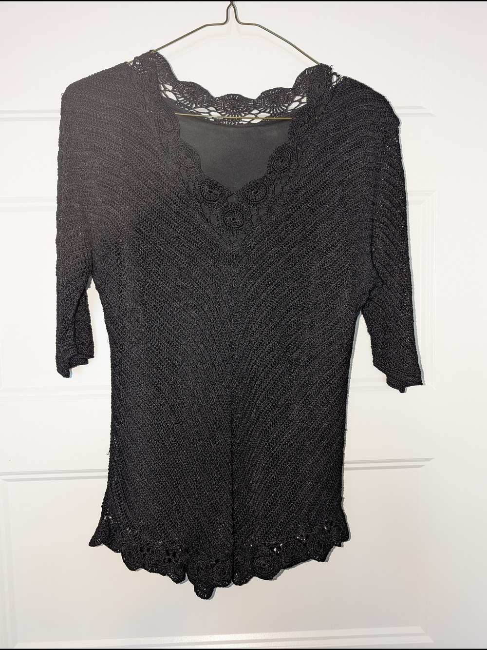 Black Crochet V-Neck Women’s Top